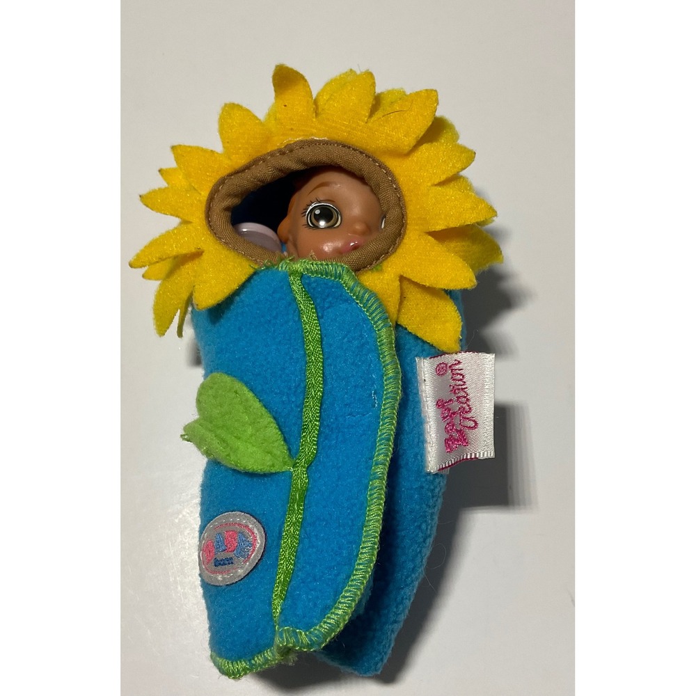 Zapf Creation Baby Born Surprise Mini Doll Sunflower Swaddle Blue Yellow Bottle